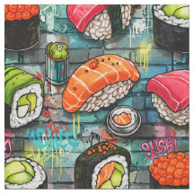 Tela con patrón continuo de Sushi Graffiti