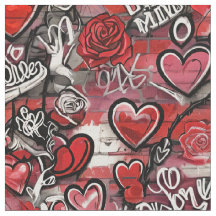 Tela con patrón de corazones de grafiti del Día de