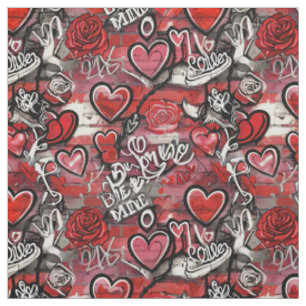 Tela con patrón de corazones de grafiti del Día de