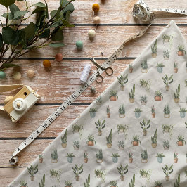 Tela con patrón de plantas en macetas acuarela