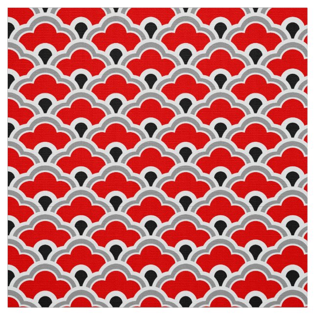 Tela Conchas de peregrino chinas de Deco, rojo, gris, (Retal)