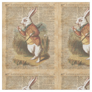 Tela Conejo blanco Alicia en arte del vintage del país