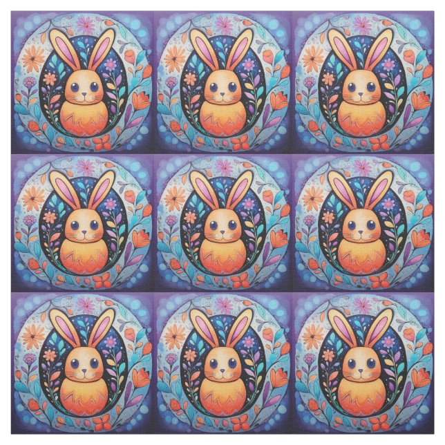 Tela Conejo de Pascua con Flores y estilo (Retal)