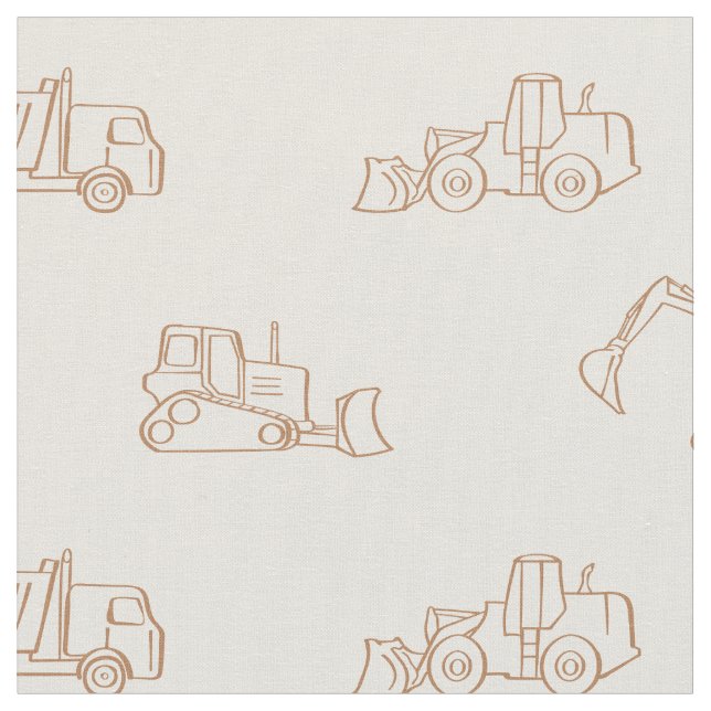 Tela Construction Vehicles Builder Cute Boy Truck Beige (De cerca)