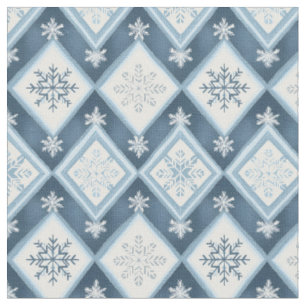Tela Copos de nieve azules en blanco nevado