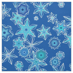 Tela Copos de nieve geométricos modernos, azul zafiro