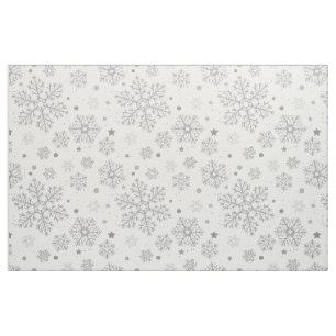 Tela Copos de nieve plateados en blanco