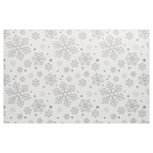 Tela Copos de nieve plateados en blanco ("Cuarto gordo" (fat quarter))