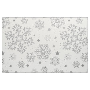 Tela Copos de nieve plateados en blanco