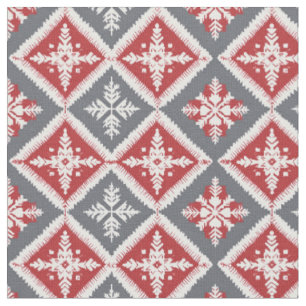 Tela Copos de nieve rojos/blancos/grises y diamantes