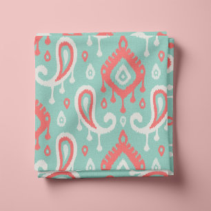 Tela Coral Aqua y Mint Ikat Paisley
