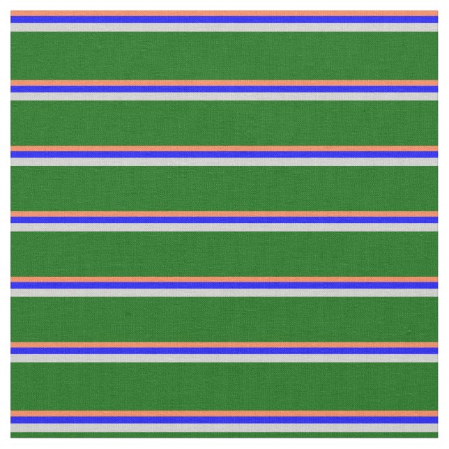 Tela Coral, azul, gris claro y verde oscuro (De cerca)