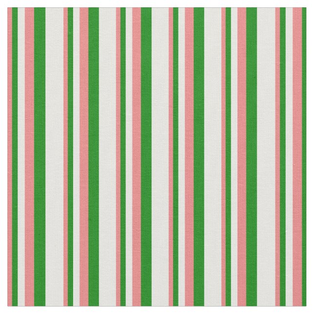 Tela Coral claro, patrón verde y blanco (De cerca)