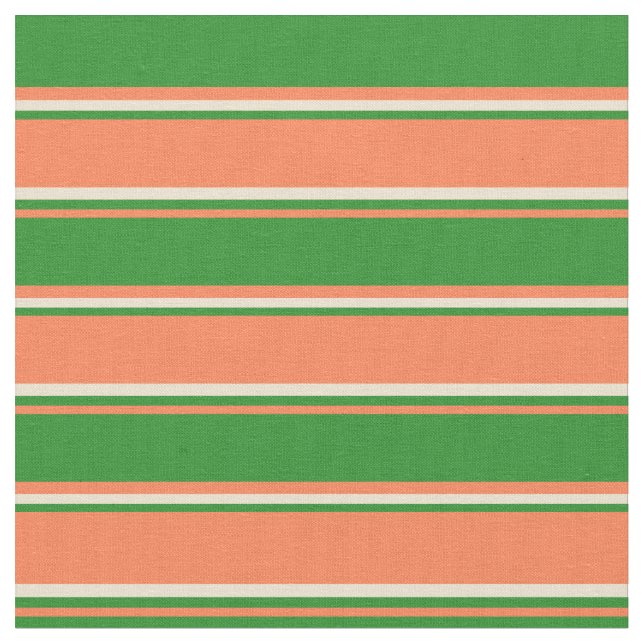 Tela Coral, Green Forest y Beiges Stripes (De cerca)