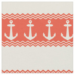 Tela Coral Nautical Anchor Bandas Costeras