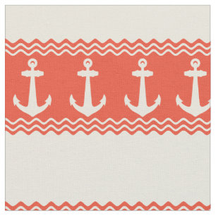 Tela Coral Nautical Anchor Bandas Costeras
