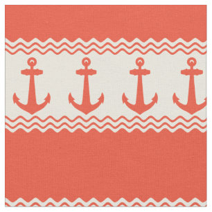 Tela Coral Nautical Anchor Bandas Costeras