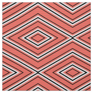 Tela Coral, negro y blanco de patrón de diamante de med