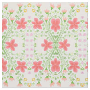 Tela Coral rosado y rosa floridos