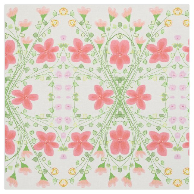 Tela Coral rosado y rosa floridos (Retal)