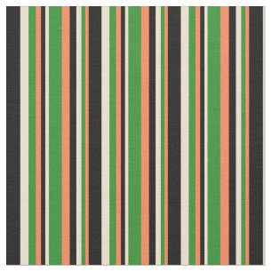 Tela Coral, verde forestal, Beige y rayas negras