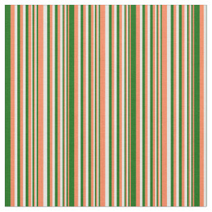Tela Coral, verde oscuro y rayas blancas