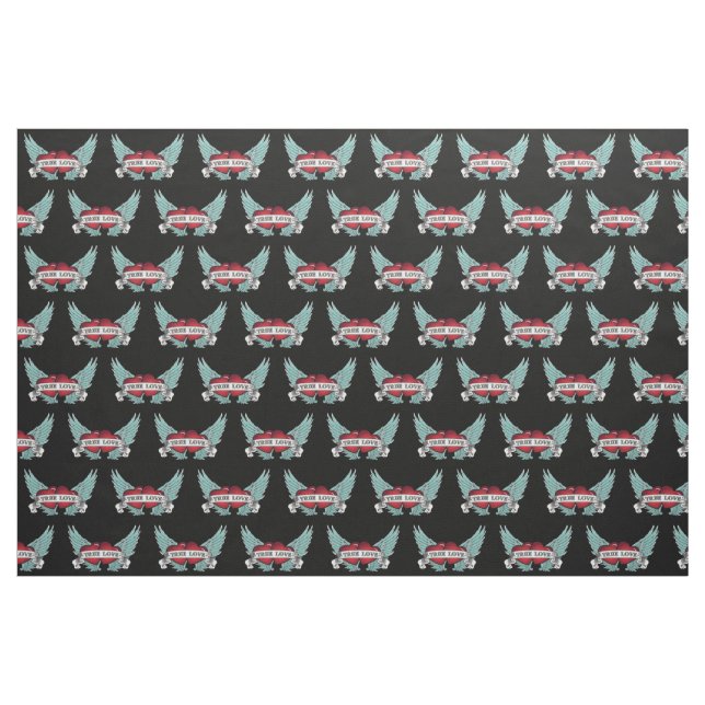 Tela Corazón con alas Rockabilly verdadero del amor ("Cuarto gordo" (fat quarter))