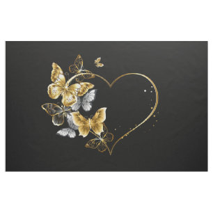 Tela Corazón con mariposas doradas