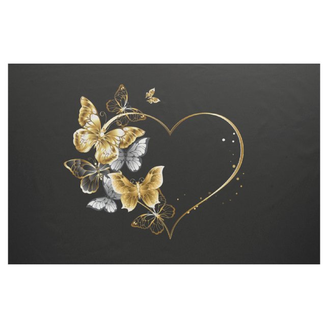 Tela Corazón con mariposas doradas (Yarda)