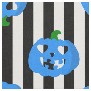 Tela corazón de calabaza de Halloween azul a rayas