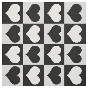 Tela Corazones blancos geométricos negros controlados
