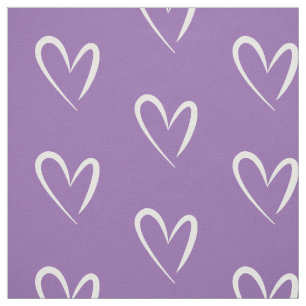 Tela corazones blancos modernos, fondo púrpura, patrón