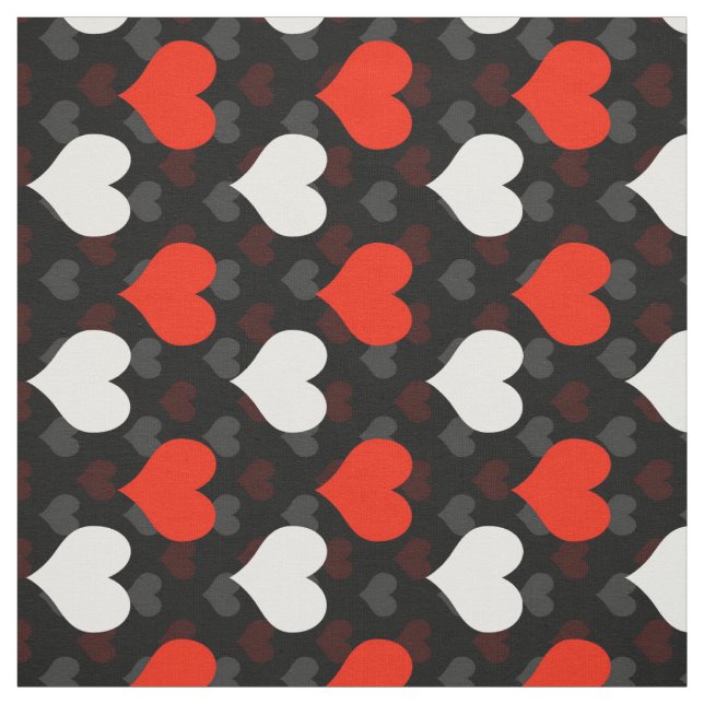 Tela Corazones Blancos Rojos Negros  (Retal)
