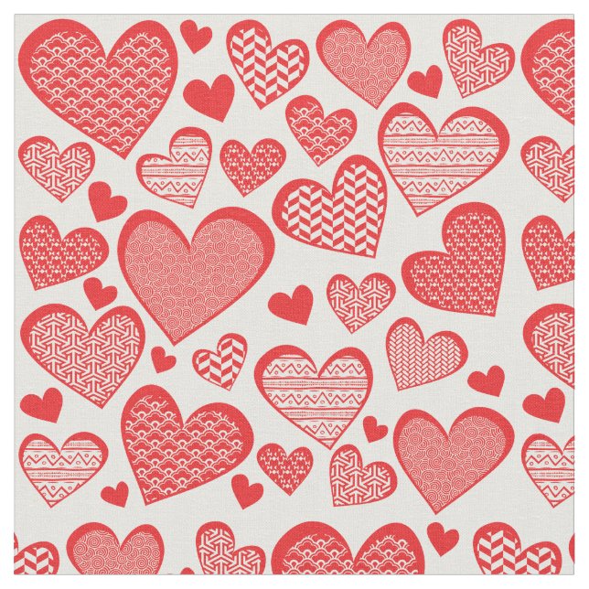 Tela Corazones con estampado rojo estilo collage digita (De cerca)