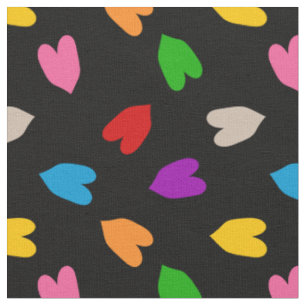 Tela Corazones de amor coloridos diseño de patrón negro
