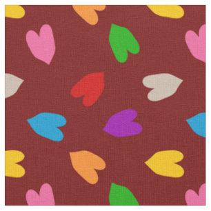 Tela Corazones de Amor Coloridos Sobre Patrón Rojo