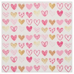 Tela - Corazones de Amor Rosa y Dorado