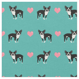 Tela corazones de amor rosados de Boston Terrier