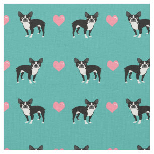 Tela corazones de amor rosados de Boston Terrier