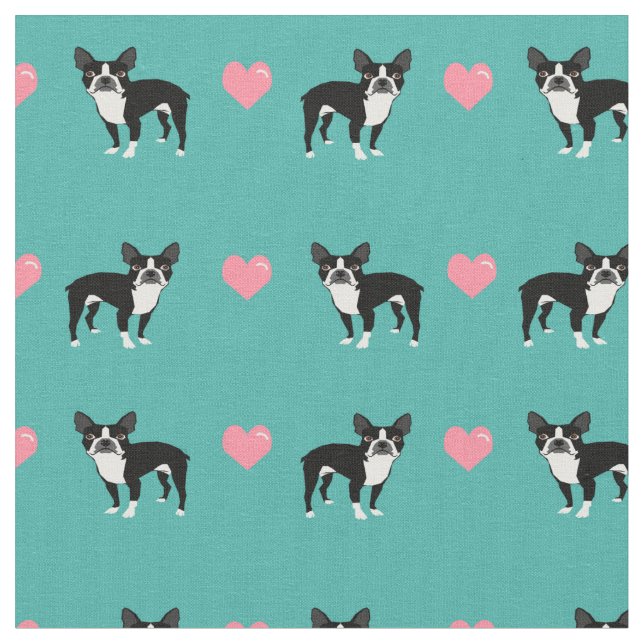 Tela corazones de amor rosados de Boston Terrier (De cerca)