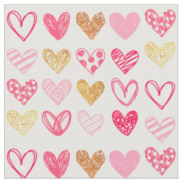 Tela - Corazones de amor rosados y dorados