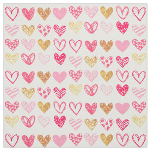 Tela - Corazones de amor rosados y dorados