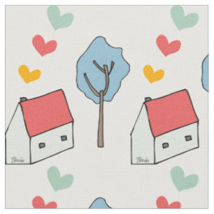 Tela Corazones de Casita