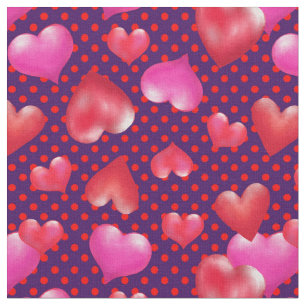 Tela Corazones de negrita pintados sobre morado puntead