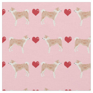 Tela corazones de perro akita rosados
