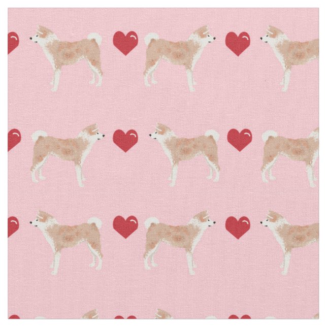 Tela corazones de perro akita rosados (De cerca)
