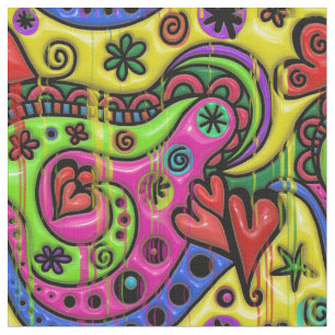 Tela Corazones de pintura de dibujo abstracto