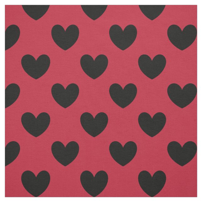 Tela Corazones de polka negra en rojo (Retal)