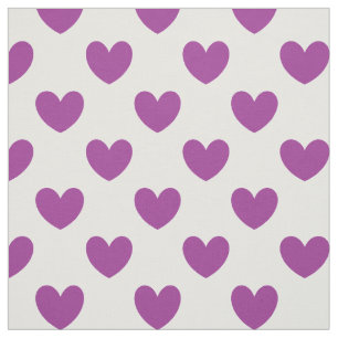 Tela Corazones de polka púrpura en blanco