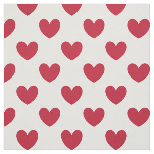 Tela Corazones de polka roja en blanco